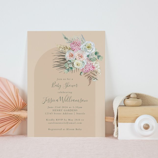 Boho Pampas Grass Beige Flowers Arch Baby Shower Invitation (Creator Uploaded)
