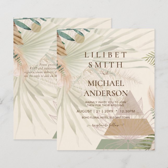 BOHO Pampas Grass Beige Green Terracotta Wedding (Front/Back)