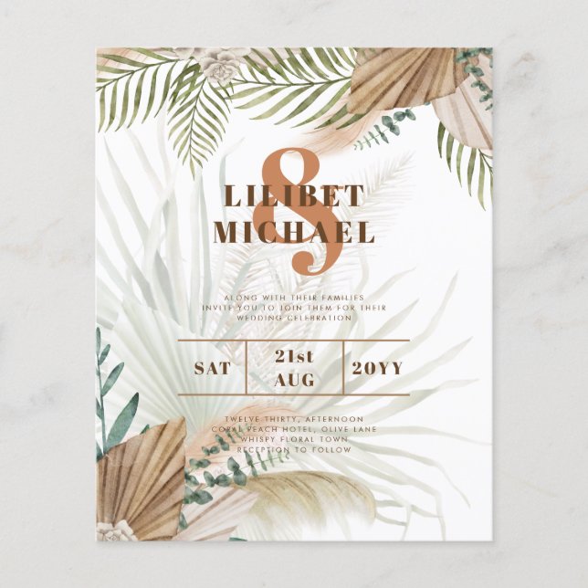 BOHO Pampas Grass Beige Green Terracotta Wedding Flyer (Front)