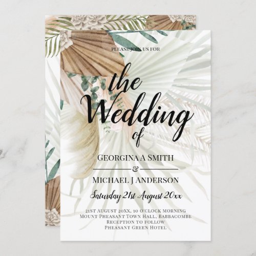 BOHO Pampas Grass Beige Green Terracotta Wedding Invitation