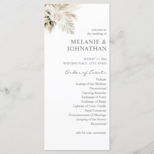 Boho Pampas Grass & Beige L Wedding Ceremony Program