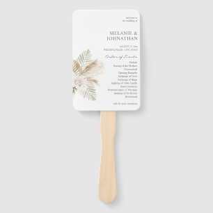 Boho Pampas Grass & Beige Wedding Ceremony Program Hand Fan