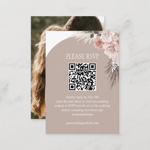 Boho Pampas Grass Beige Wedding Website QR Code Enclosure Card