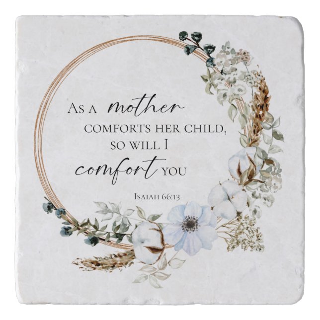 Boho Pampas Grass Bible Verse God Will Comfort You Trivet (Front)
