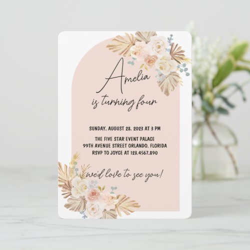 Boho Pampas Grass Birthday Invitation