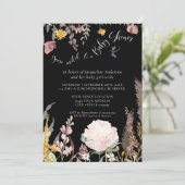 BOHO Pampas Grass Black Moody Floral Butterfly Invitation (Standing Front)
