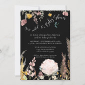 BOHO Pampas Grass Black Moody Floral Butterfly Invitation (Front)