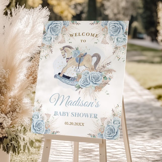 Boho Pampas Grass Blue Floral Rocking Horse Baby Foam Board (Creator Uploaded)