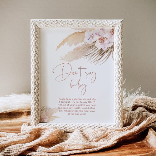 Boho pampas grass blush Dont say baby Poster