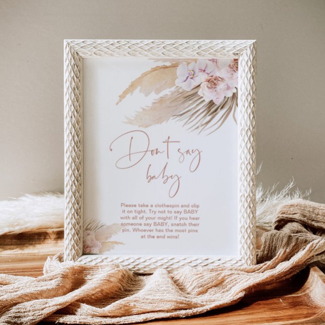 Boho pampas grass blush Dont say baby Poster (Creator Uploaded)