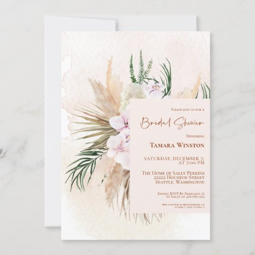 Boho Pampas Grass Blush Floral Bridal Shower Invit Invitation