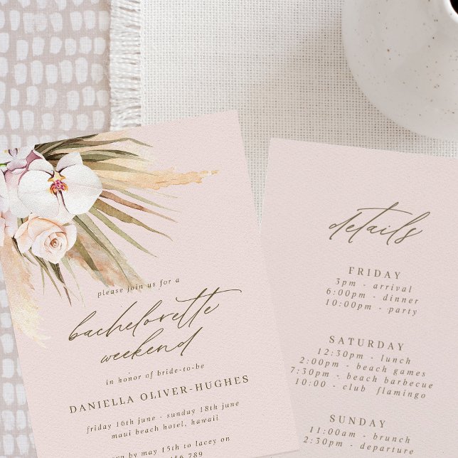 Boho Pampas Grass Blush Pink Bachelorette Weekend Invitation (Creator Uploaded)