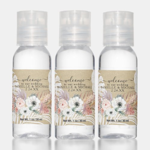 Boho Pampas Grass Blush Pink Floral Earthy Wedding Hand Sanitizer