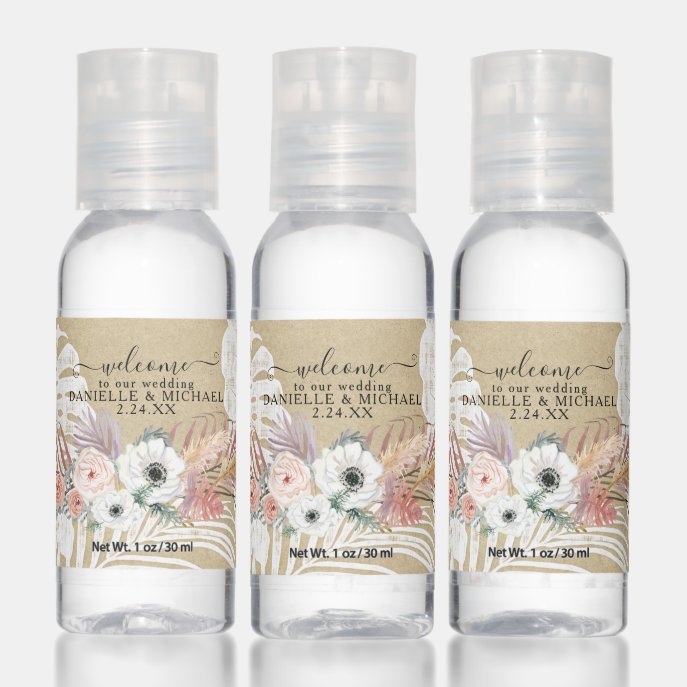 Boho Pampas Grass Blush Pink Floral Earthy Wedding Hand Sanitizer