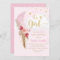 Boho Pampas Grass Blush Pink Girl Baby Shower Invitation