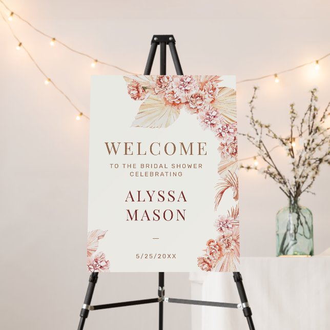 Boho Pampas Grass Bohemian Bridal Shower Welcome Foam Board (In Situ (Stand))