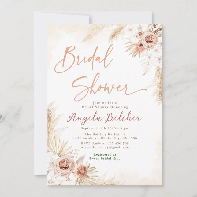 Boho Pampas Grass - Boho Bridal Shower Invitation (Front)