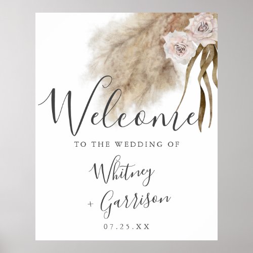 Boho Pampas Grass Botanical Wedding Welcome Sign