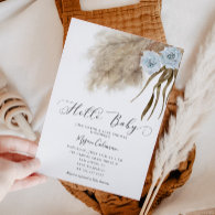 Boho Pampas Grass Boy Baby Shower  Invitation