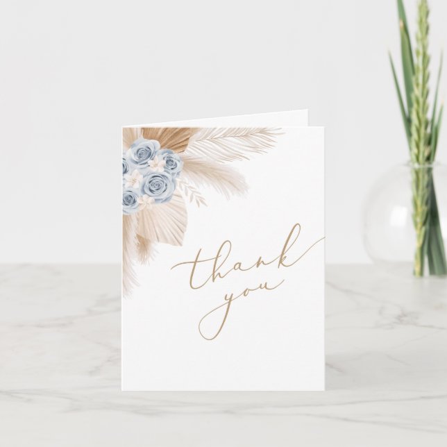 Boho Pampas Grass Boy Baby Shower Thank You Card (Front)