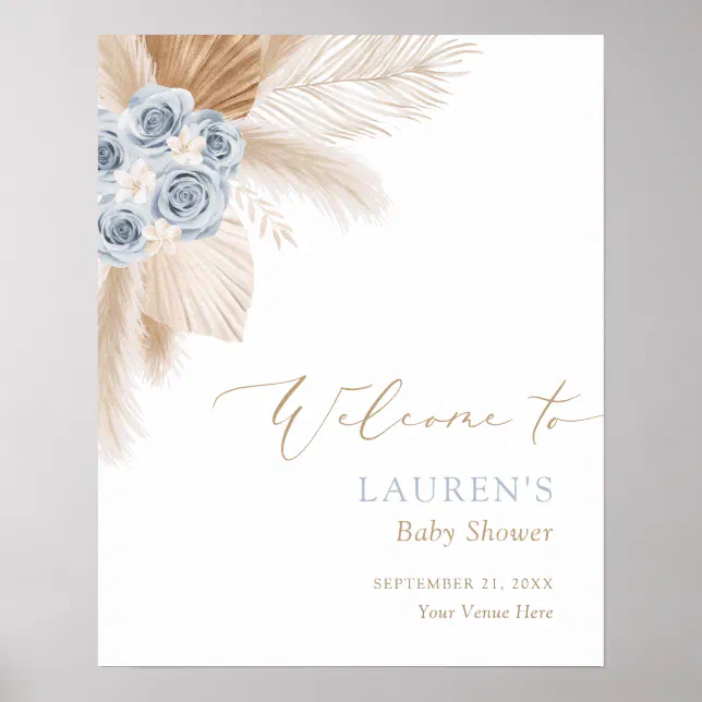 Boho Pampas Grass Boy Baby Shower Welcome Sign | Zazzle