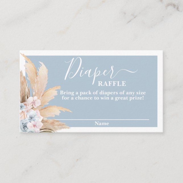 Boho Pampas Grass Boy Diaper Raffle Card (Front)