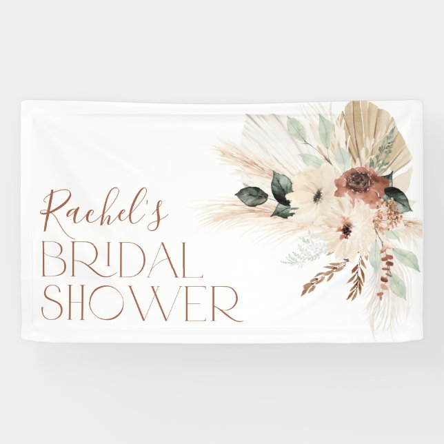 Boho Pampas Grass Bridal Shower Backdrop Banner (Horizontal)