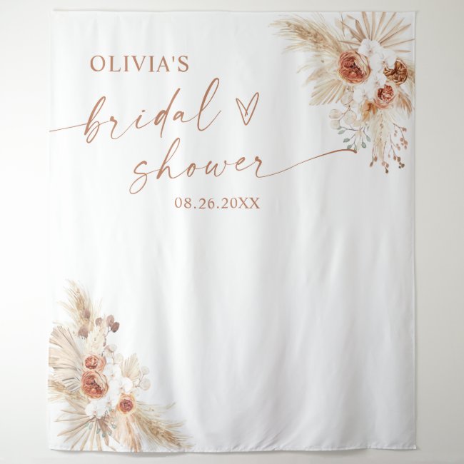 Boho Pampas Grass Bridal Shower Backdrop Tapestry 