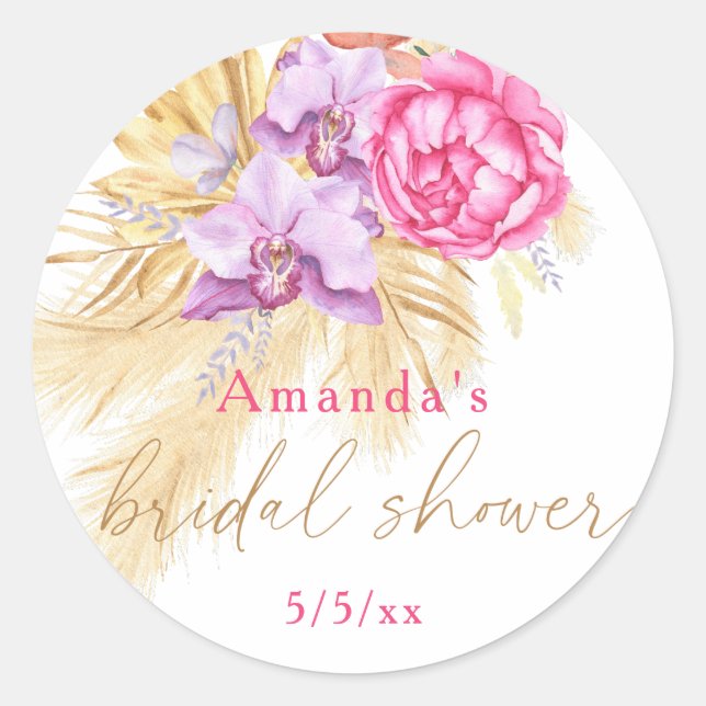 Boho pampas grass - Bridal shower  Classic Round Sticker (Front)