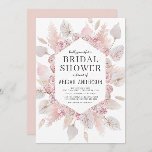 Boho Pampas Grass Bridal Shower Elegant Invitation