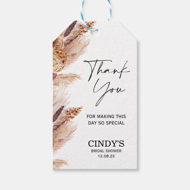 Boho Pampas Grass Bridal Shower Gift Tags (Front)