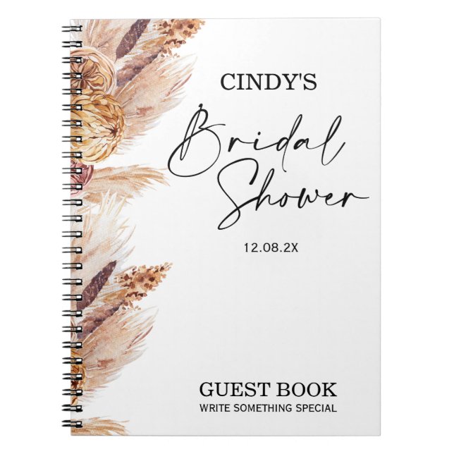 Boho Pampas Grass Bridal Shower Guest Notebook (Front)