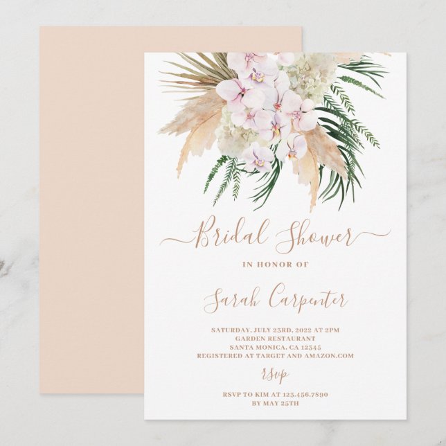 Boho Pampas Grass Bridal Shower invitation (Front/Back)