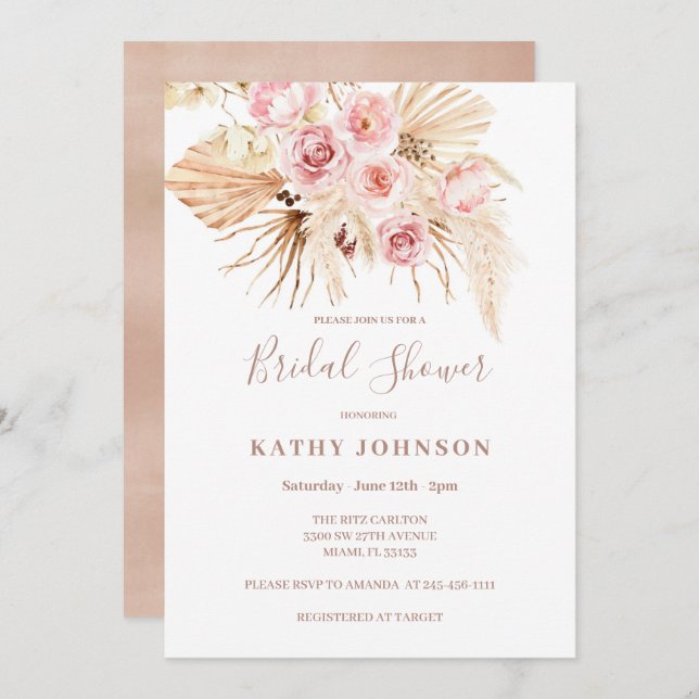 Boho Pampas Grass Bridal Shower Invitation (Front/Back)