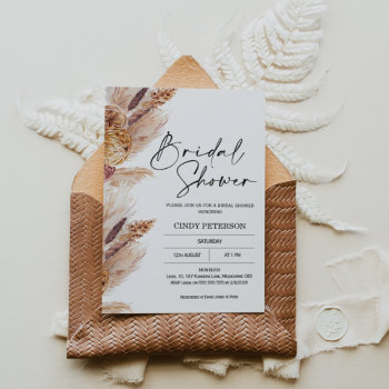 Boho Pampas Grass Bridal Shower Invitation by figtreedesign at Zazzle