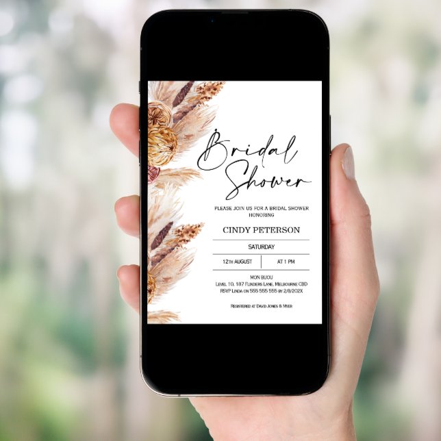 Boho Pampas Grass Bridal Shower Invitation (Front Digital)