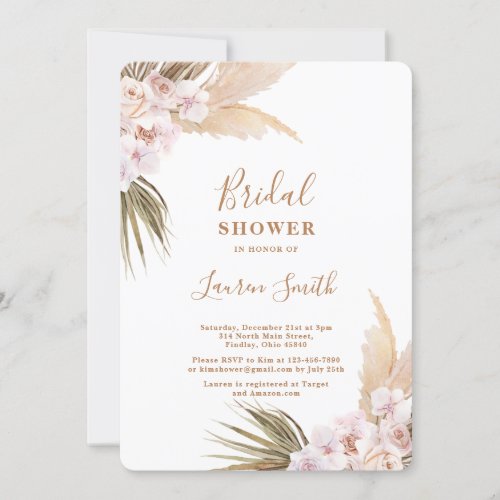 Boho pampas Grass Bridal Shower Invitation