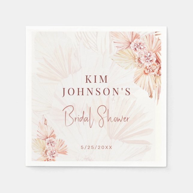 Boho Pampas Grass Bridal Shower Modern Bohemian Napkins (Front)