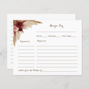 Boho Pampas Grass Bridal Shower Recipe Card