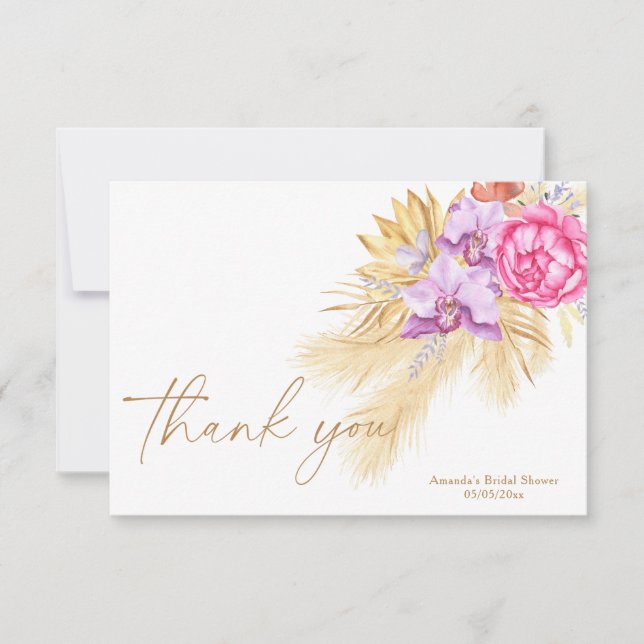 Boho pampas grass - Bridal shower thank you (Front)