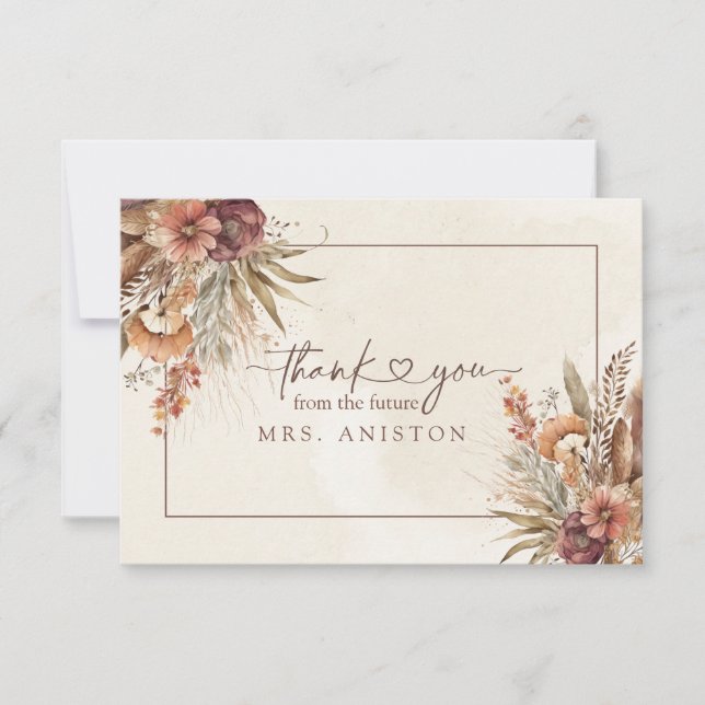 Boho pampas grass bridal shower thank you card (Front)