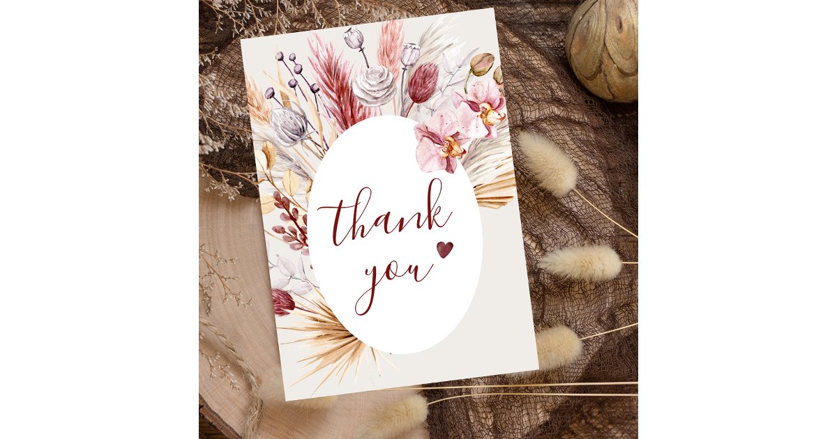 Boho Pampas Grass Bridal Shower Thank You Card | Zazzle