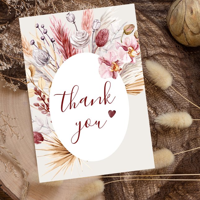 Boho Pampas Grass Bridal Shower Thank You Card (Creator Uploaded)