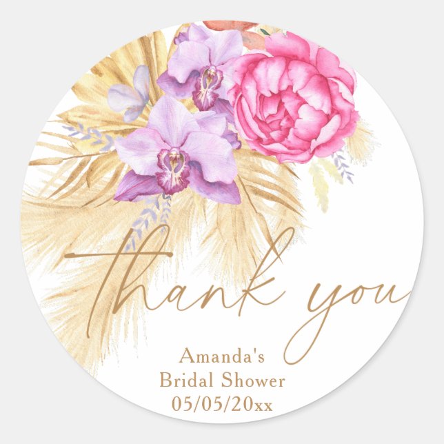 Boho pampas grass - Bridal shower thank you Classic Round Sticker (Front)