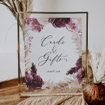Boho Pampas Grass Cards and Gifts Sign<br><div class="desc">This boho pampas grass cards and gifts sign is perfect for a summer wedding or bridal shower. The floral watercolor design features bohemian burgundy and blush pink flowers with sprigs of neutral pampas grass and golden dried palm leaves. The line of text at the bottom of the sign can be...</div>