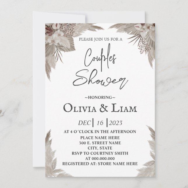 Boho Pampas Grass Couples Shower Invitation (Front)