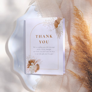 Boho Pampas Grass Cream Arch Girl Baby Shower Letterpress Thank You Card