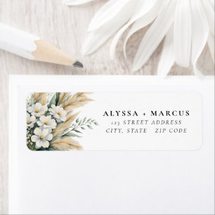 Boho Pampas Grass Daisies Couple Names Label