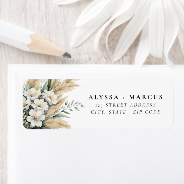 Boho Pampas Grass Daisies Couple Names Label (Insitu)