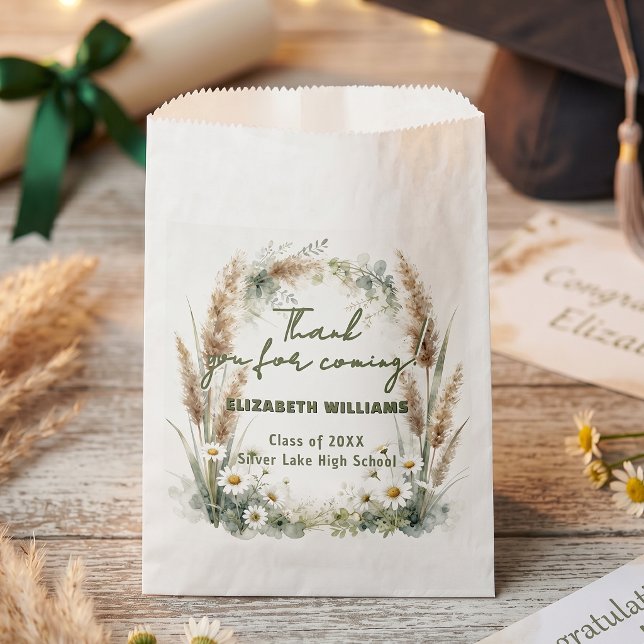 Boho Pampas Grass Daisy Botanical Graduation Favor Bag (Creator Uploaded)